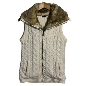 Eivissa Vest Women S Ivory Calbe Knit Faux Fur Full Zip Reversible Y2K Preppy